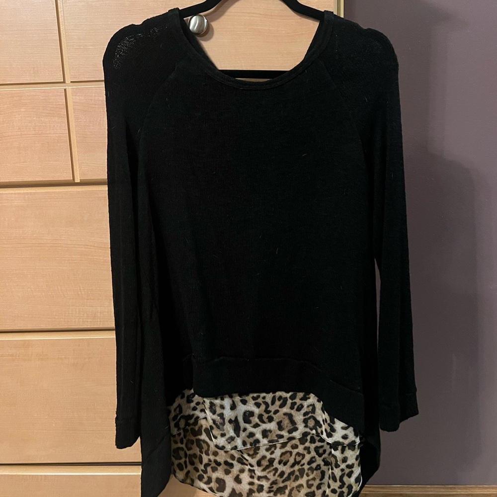 Black and Leopard 2-in-1 Hem sweater